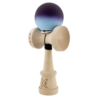 Kendama X Originala, Profesionala, Flippy, Cupe Mari KING SIZE V3, Rubber Grip, Gaura in Baza, Rulment Metalic, din lemn 18 cm, Ata 62/65 cm, Gradient Negru/Albastru deschis