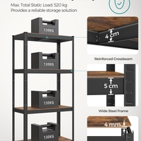SONGMICS Raft depozitare metalic cu aspect elegant, 5 niveluri, reglabil, 520 kg, 40x80x160 cm, maro rustic si negru