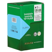 Instalatie Craciun tip plasa, cu transformator 31V, 1.5 m x 1.5 m, Alb Cald, 120 LED-uri V5, 8 jocuri de lumini, fir verde, Vafy