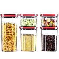 Cutii de Depozitare Alimente, Flippy, Set din 5 Cuti de tip Container, Recipiente pentru Cereale in Bucatarie, Transparente cu Capac Negru