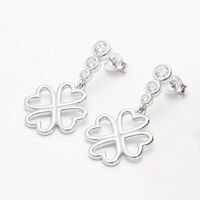Cercei din Argint 925, Jolie Silver, pentru Dama, Model Trifoi Contur Cu 3 Pietre, 4.30 g, Argintiu