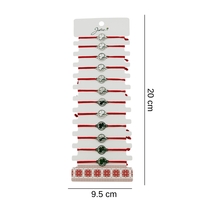 Bratara Martisor pentru Dama, Jolie, Model Trifoi cu Inima, Set 12 bucati, Pandativ Argintiu din Inox cu Snur Rosu Ajustabil