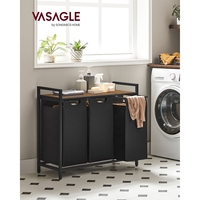 VASAGLE Cos de rufe, 3 compartimente, saci de rufe detasabili, raft, cadru metalic, 3x38L, 93x33x72 cm, maro vintage si negru