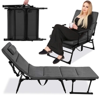 Fotoliu pliabil 2 in 1 tip sezlong, cu 5 pozitii, structura metalica si saltea inclusa, 180x58x89 cm, gri