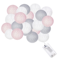 Instalatie decorativa 20 LED, lumina alba calda, 4.1 m, bile roz/alb/gri