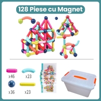 Piese Magnetice pentru Copii, Flippy, Set din 128 de Piese de diferite Culori, Constructor Magnetic cu Posibilitatea de a Construii forme Nelimitate, Multicolor