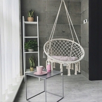 Scaun rotund tip leagan suspendat pentru casa sau gradina, cu franjuri, 150kg, crem