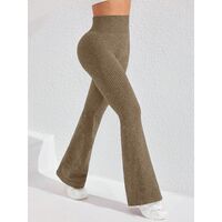 Pantaloni Sport de Dama, Flippy, pentru Yoga, Talie Inalta, Evazati, Tricotati, Khaki, Marime S