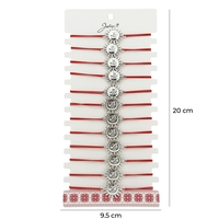 Bratara Martisor pentru Dama, Jolie, Model Soare, Set 12 bucati, Pandativ Argintiu din Inox cu Snur Rosu Ajustabil