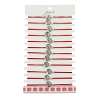 Martisor Bratara Elastica cu Pandantiv din Inox, Jolie, pentru Dama, Set 12 bucati, Snur Rosu Textil, Model Inima Eleganta