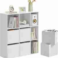 SONGMICS Etajera modulara 9 compartimente cu 6 sertare, PAL si MDF, 83x27x92 cm, alb