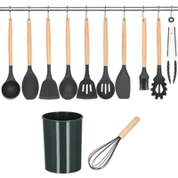 Set Sersimo 12 ustensile de bucatarie din silicon termorezistent si maner din bambus, gri