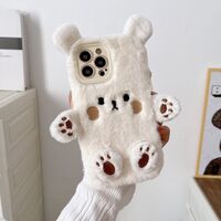 Husa de Protectie, Vafy, pentru Apple iPhone 13 Pro, Model Ursulet Pufos cu Urechi, Maini si Picioare, Antisoc, Rezistenta la Impact, Protectie Camera, Alb