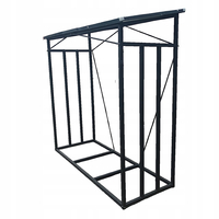 Suport depozitare lemne de foc cu acoperis ondulat, structura metalica, 185x70x185 cm, negru