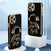 Husa de Protectie TPU 2in1, Vafy, pentru Apple iPhone 15 Pro, Astronaut cu Suport, Antisoc, Rezistenta la Impact, Protectie Camera, Negru