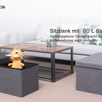 SONGMICS Taburet pliabil cu sezut moale, spatiu de depozitare 80litri, maxim 300kg, 76x38x38cm, gri