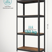 SONGMICS Raft depozitare metalic cu aspect elegant, 5 niveluri, reglabil, 520 kg, 40x80x160 cm, maro rustic si negru