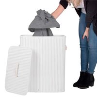 Cos de rufe cu capac si 2 compartimente, sac textil detasabil, 100 litri, 52x33x63 cm, alb si gri