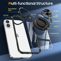 Husa de Protectie TPU, Vafy, pentru iPhone 16 Plus, Anticadere, cu Incarcare Wireless, Tehnologie Magsafe, Inel Magnetic Rotativ cu Functie de Suport, Transparent-Negru