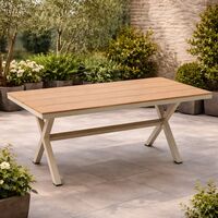 Masa gradina dreptunghiulara din aluminiu cu blat aspect lemn, 150x90x74 cm, bej