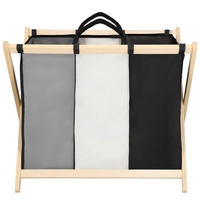 Cos de rufe cu 3 compartimente, cadru din lemn, 67x42x57 cm, 105 litri