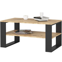 Masuta cafea ALEX cu raft inferior, PAL laminat, 92x53x45 cm, stejar artisan si negru
