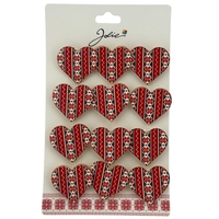 Set 12 Brose Martisor Primavara, Jolie, Model Inima Rosie cu Motiv Traditional, Rosu