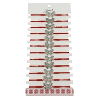 Bratara Martisor pentru Dama, Jolie, Model Fluture, Set 12 bucati, Pandativ Argintiu din Inox cu Snur Rosu Ajustabil