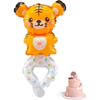 Balon din Folie Metalizata, Vafy, Figurine Animalute, Tip Bratara, Model Tigru, 17x34 cm, Ambalaj Individual, Pai Inclus, Umflare cu Aer sau Heliu, Maro