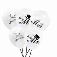Set 10 Baloane din Latex, Flippy, Model Party Casatorie, Mr&Mrs Just Married, 2.8 g, 30 cm, Alb/Negru