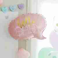 Balon din Folie Metalizata, Vafy, Figurina Norisor, Tema Hello Baby , 59x50 cm, Ambalaj Individual, Pai Inclus, Umflare cu Aer sau Heliu, Roz