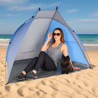 Cort plaja pentru 2 persoane, cu protectie UV si podea izolanta, 200x100x105 cm, albastru si gri