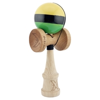 Kendama X Originala, Profesionala, Flippy, Big Cups V2, Super Sticky cu Cupe Mari, din lemn 18 cm, Rulment Metalic cu Ata 55 cm, Galben/Negru/Verde