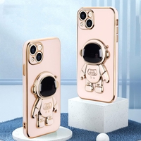 Husa de Protectie TPU 2in1, Vafy, pentru Apple iPhone 15, Astronaut cu Suport, Antisoc, Rezistenta la Impact, Protectie Camera, Roz