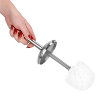 Set accesorii baie, 6 piese din plastic, cu perie WC si cos de gunoi, finisaj mat si lucios, gri argintiu