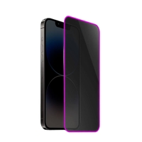 Folie de Sticla Securizata pentru Apple iPhone 15 Pro Max, Flippy, Luminous, Margine Fosforescenta Neon din Silicon, Mat, Anti-Amprenta, Protectie Completa, 9H, Violet