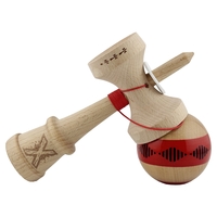 Kendama X Originala FREQUENCY, Profesionala, Flippy, Cupe Mari KING SIZE V3, Super Sticky, Gaura in Baza, Rulment Metalic, din lemn 18 cm, Ata 62/65 cm, Rosu/Maro