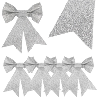 Set 4 ornamente pentru bradul de Craciun, fundita, 13cm, argintiu