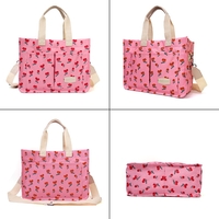 Geanta de Mana/Umar, Multifunctionala, Flippy, Inchidere cu Capsa, Imprimeu Cirese, Material Textil, 33.5 x 25 x 14.5 cm, Roz