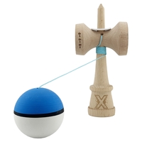 Kendama X Originala, Profesionala, Flippy, Cupe Mari KING SIZE V3, Rubber Grip, Gaura in Baza, Rulment Metalic, din lemn 18 cm, Ata 62/65 cm, S Bicolor Albastru/Alb