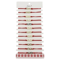 Bratara Martisor pentru Dama, Jolie, Model Infinit, Set 12 bucati, Pandativ din Inox Auriu, Snur Ajustabil Impletit, Rosu