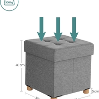 SONGMICS Taburet pliabil cu sezut moale, spatiu de depozitare, maxim 300kg, 38x38x40cm, gri