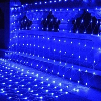 Instalatie Craciun, Tip Plasa, 6 m x 1.5 m, 480 LED-uri, Albastru, 8 jocuri de lumini, Transformator cu telecomanda, Interconectabila, Prelungitor 5 m inclus, Fir transparent, Vafy