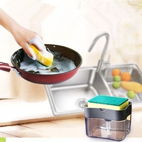 Dozator Flippy, Dispenser 2 in 1 pentru Detergent Lichid de Vase sau pentru Obiecte Sanitare cu Suport pentru Burete de Bucatarie ,14 x 10.5 x 10 cm, capacitate 380 ml, gri