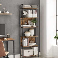 VASAGLE Biblioteca cu 6 rafturi, stil industrial, cadru metalic si PAL, 128x24x187 cm, maro rustic