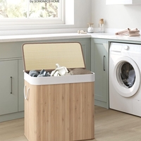 SONGMICS Cos de rufe din bambus, pliabil, cu captuseala detasabila lavabila, 3 compartimente, 150L, 60x40x60cm, natural