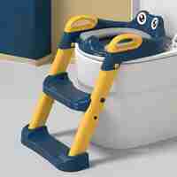 Reductor si Scaunel Inaltator WC, Flippy, pentru Copii 1 - 7 Ani, 2 Trepte Reglabile, Pliabil, Colac Moale, cu Spatar si Manere, Inaltime 54/58 cm x 39.5 x 35 cm, din Plastic+PVC, Albastru/Portocaliu