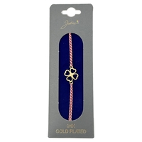 Bratara Placata cu Aur 24k, Jolie, Model TRIFOI, Martisor Bratara, cu Snur Alb/Rosu, Auriu