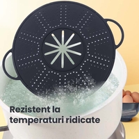 Capac Sita pentru Tigaie, Vafy, 28 inch, Capac din Silicon pentru Scuregere, Rezistent la Remperaturi ridicate, Anti-Stropire, Deflector de Ulei, Negru