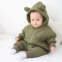 Combinezon de Iarna, Vafy, pentru Bebelusi, din Bumbac, cu Urechi, Mansete Elastice, Unisex, 73 cm, Verde